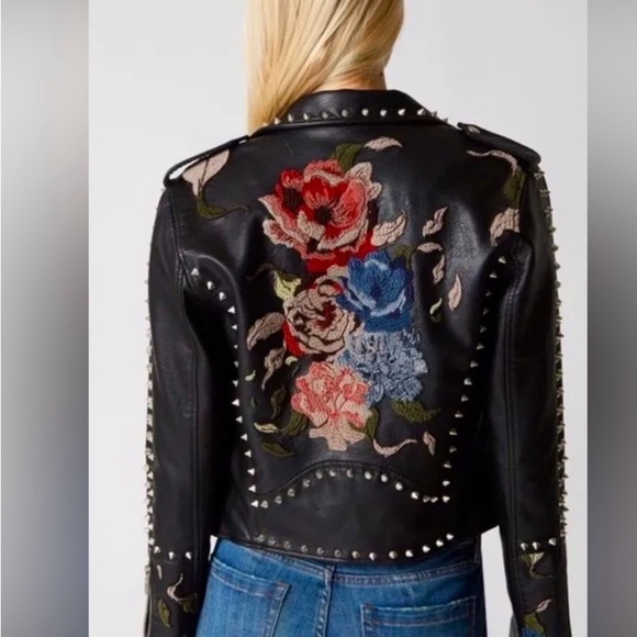 NWT BlankNYC budding romance Floral Embroidered Black moto Jacket M - Picture 5 of 14